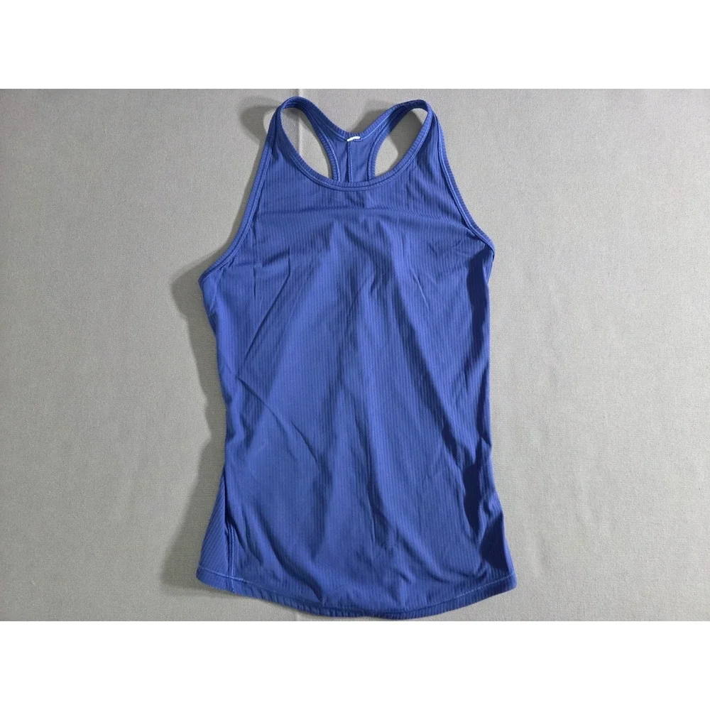 Lululemon Shirt Womens 2 Blue Ribbed Essential Tank Top Running Gym Stretch